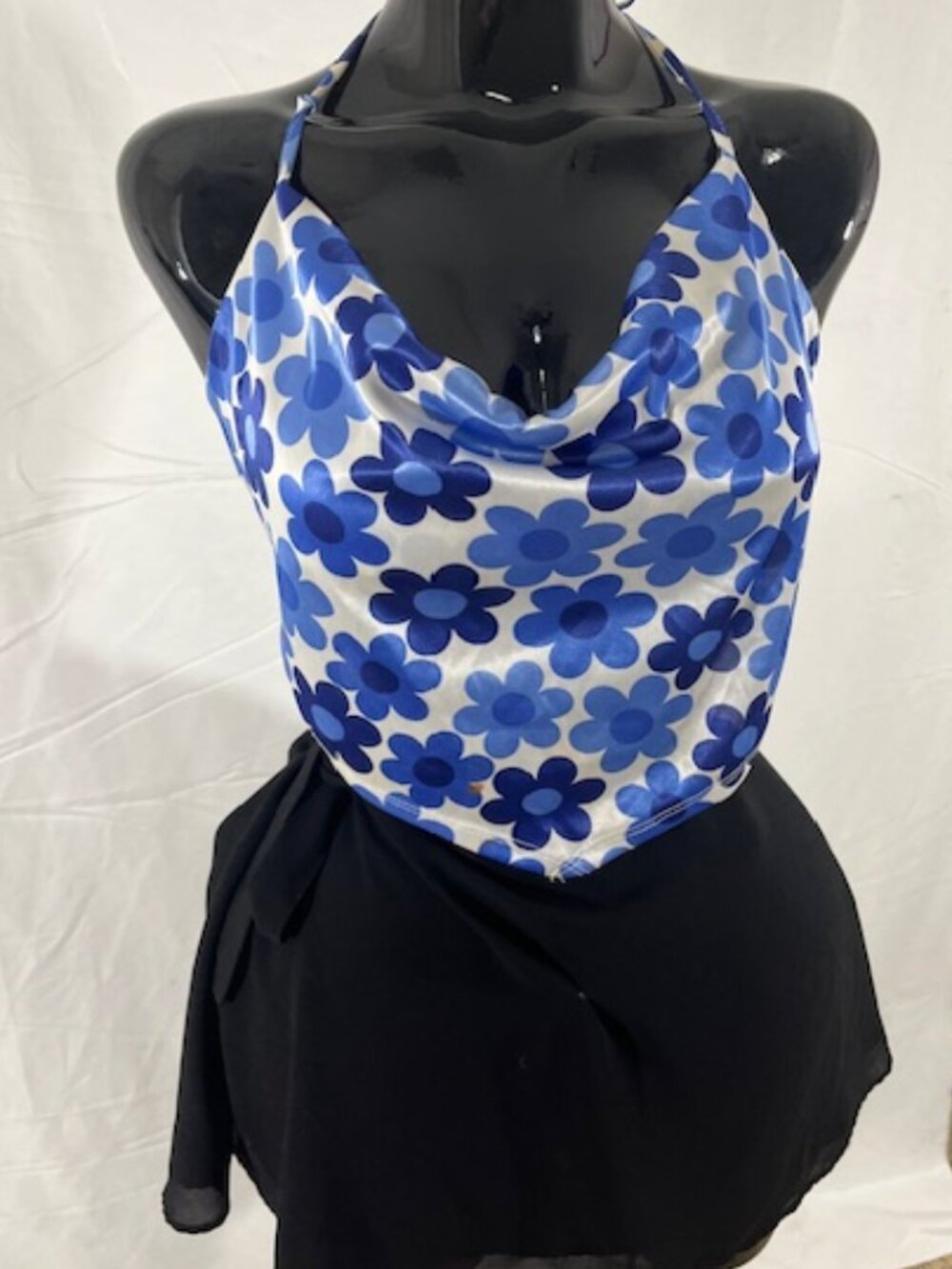 Rue21 Blue Floral Daisy Cowl Neck Halter Top Sz M